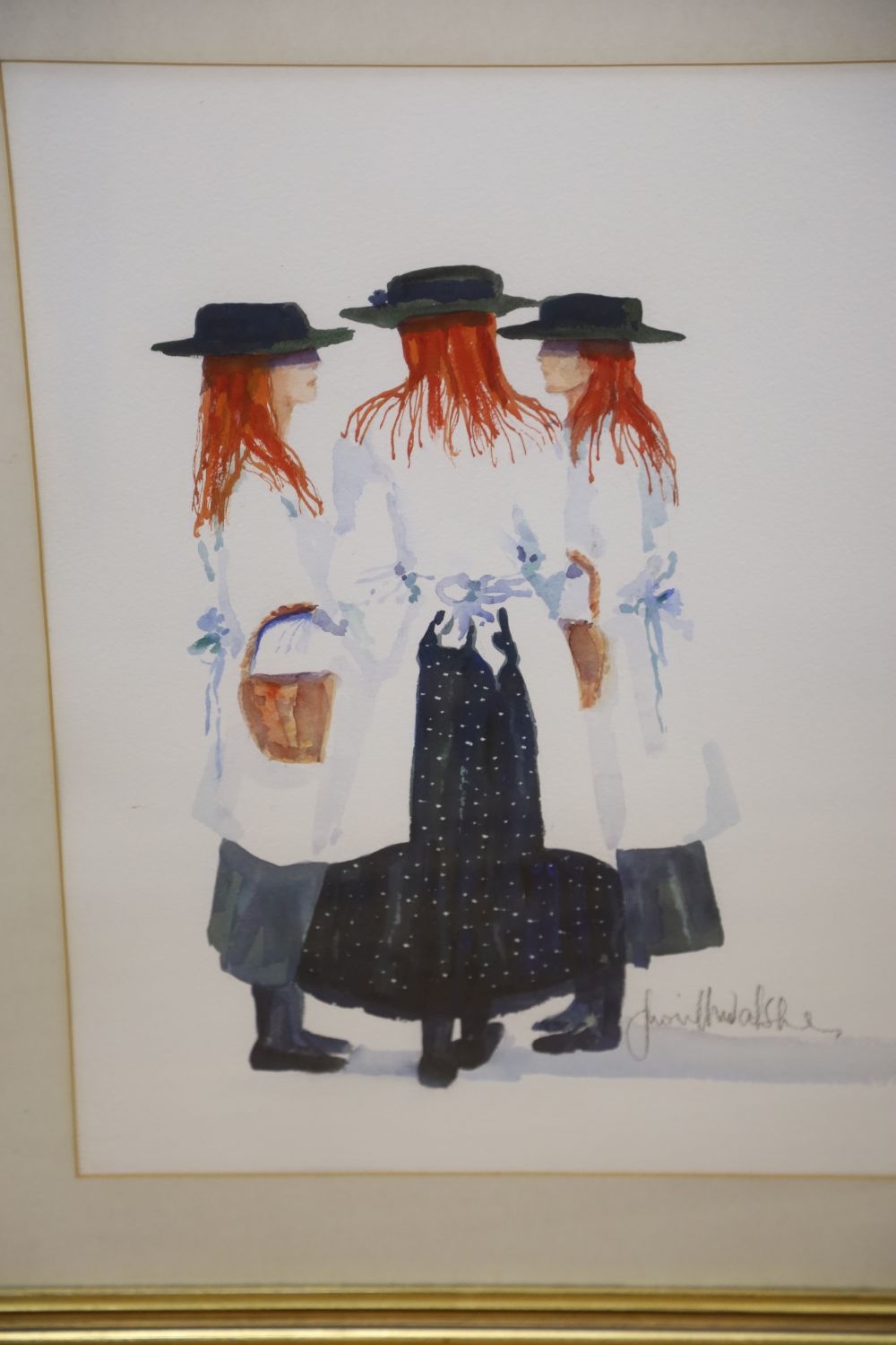 Judith Caulfield Walshe, three watercolours, Breton Nuns and Market girls, signed, largest 55 x 42cm